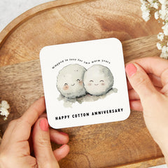 Second Anniversary Coaster Gift for Wife Husband Boyfriend Girlfriend Cute Keepsake for Cotton 2nd Wedding Celebration