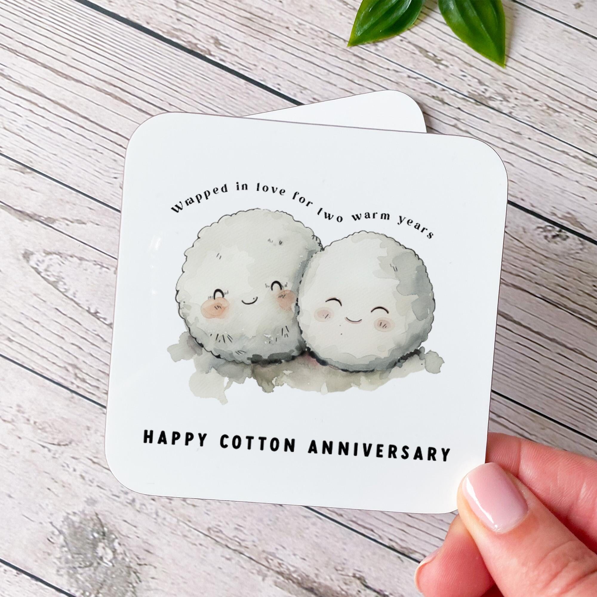 Second Anniversary Coaster Gift for Wife Husband Boyfriend Girlfriend Cute Keepsake for Cotton 2nd Wedding Celebration