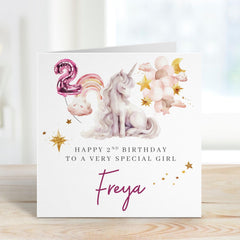Second Birthday Unicorn Card for a Special Girl Age & Name Gift for a Special Girl Magical Keepsake for Daughter Niece or Granddaughter 2nd