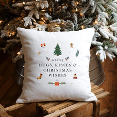 Sending hugs kisses and Christmas wishes cushion Xmsa gift for Her Cosy Unique Xmas Present Hygge Gift Square Pillow Cover Cosy decor