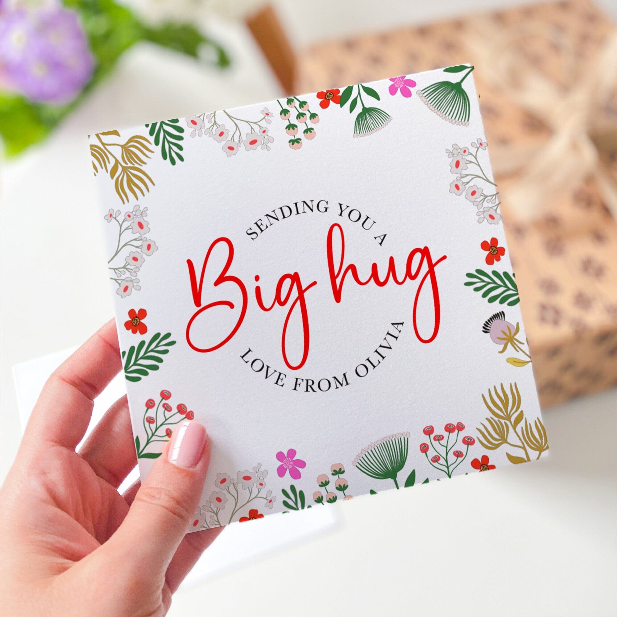 Sending You A Big Hug Sympathy Card With Name Card For Her Him Thinking Of You Gifts Gift Card For Friend Floral Card Get Well Soon Card