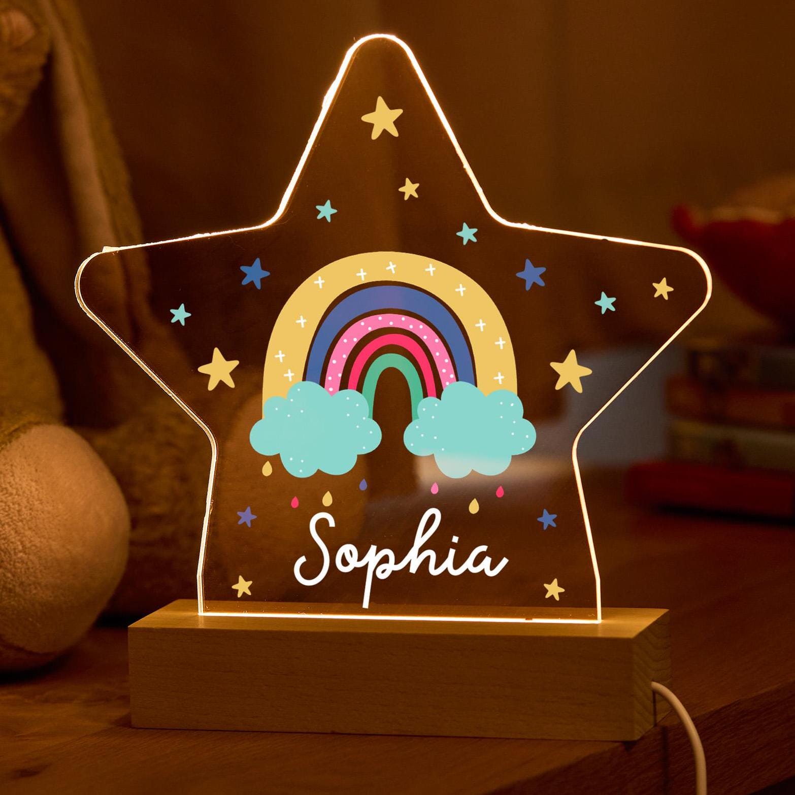 Star Night Light Custom Name LED Lamp Rainbow Cloud Gift for Kids Nursery Bedroom Baby Room Nightlight