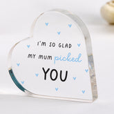 Stepdad Gift Acrylic Heart Plaque Father's Day Stepdad's Birthday Gift I'm So Glad My Mum Picked You Keepsake for Him Present Appreciation