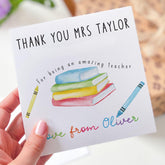 Teacher Appreciation Card Personalised Teacher Thank You Colourful Book Design for Nursery Primary or Secondary –End of Term Gift from Child