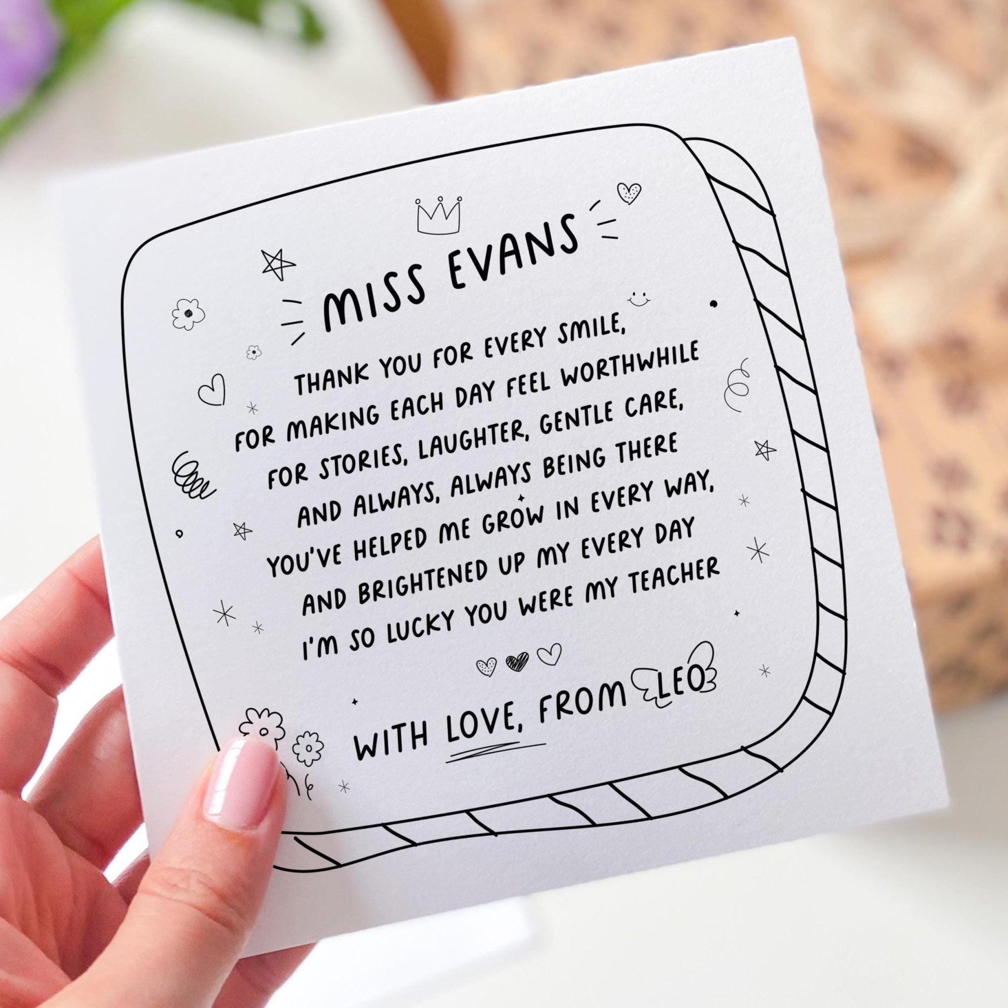 Teacher Appreciation Card Personalised Thank You Gift for Nursery Reception or Primary Secondary Teacher Exam Result Thanks