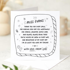 Teacher Appreciation Card Personalised Thank You Gift for Nursery Reception or Primary Secondary Teacher Exam Result Thanks