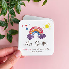 Teacher Gift with Student Name Colourful Rainbow Coaster Thank You Present End of Term Appreciation for Her or Him