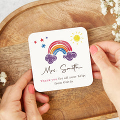 Teacher Gift with Student Name Colourful Rainbow Coaster Thank You Present End of Term Appreciation for Her or Him