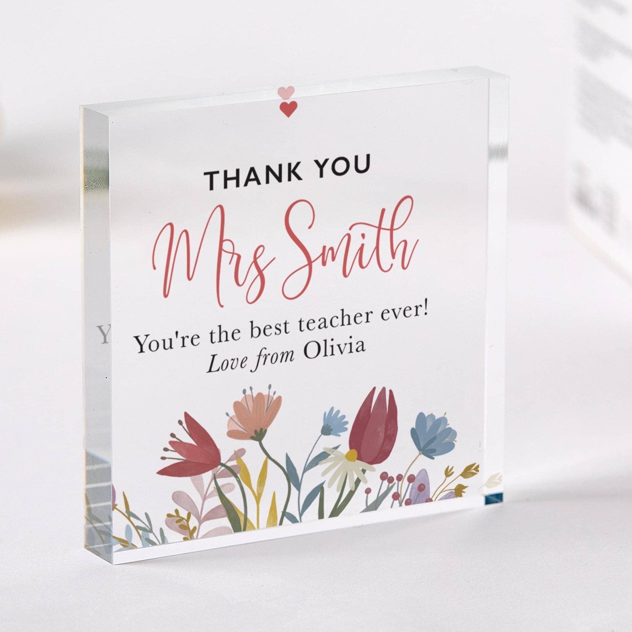 Teacher Thank You Acrylic Plaque Gift Primary Nursery Teacher Appreciation Keepsake for End of Year Term with Student Name