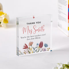Teacher Thank You Acrylic Plaque Gift Primary Nursery Teacher Appreciation Keepsake for End of Year Term with Student Name