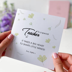 Teacher Thank You Card “It Takes a Big Heart” Quote Thoughtful End of Term Card from Pupil Floral Design for Male or Female Teacher