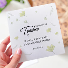 Teacher Thank You Card “It Takes a Big Heart” Quote Thoughtful End of Term Card from Pupil Floral Design for Male or Female Teacher