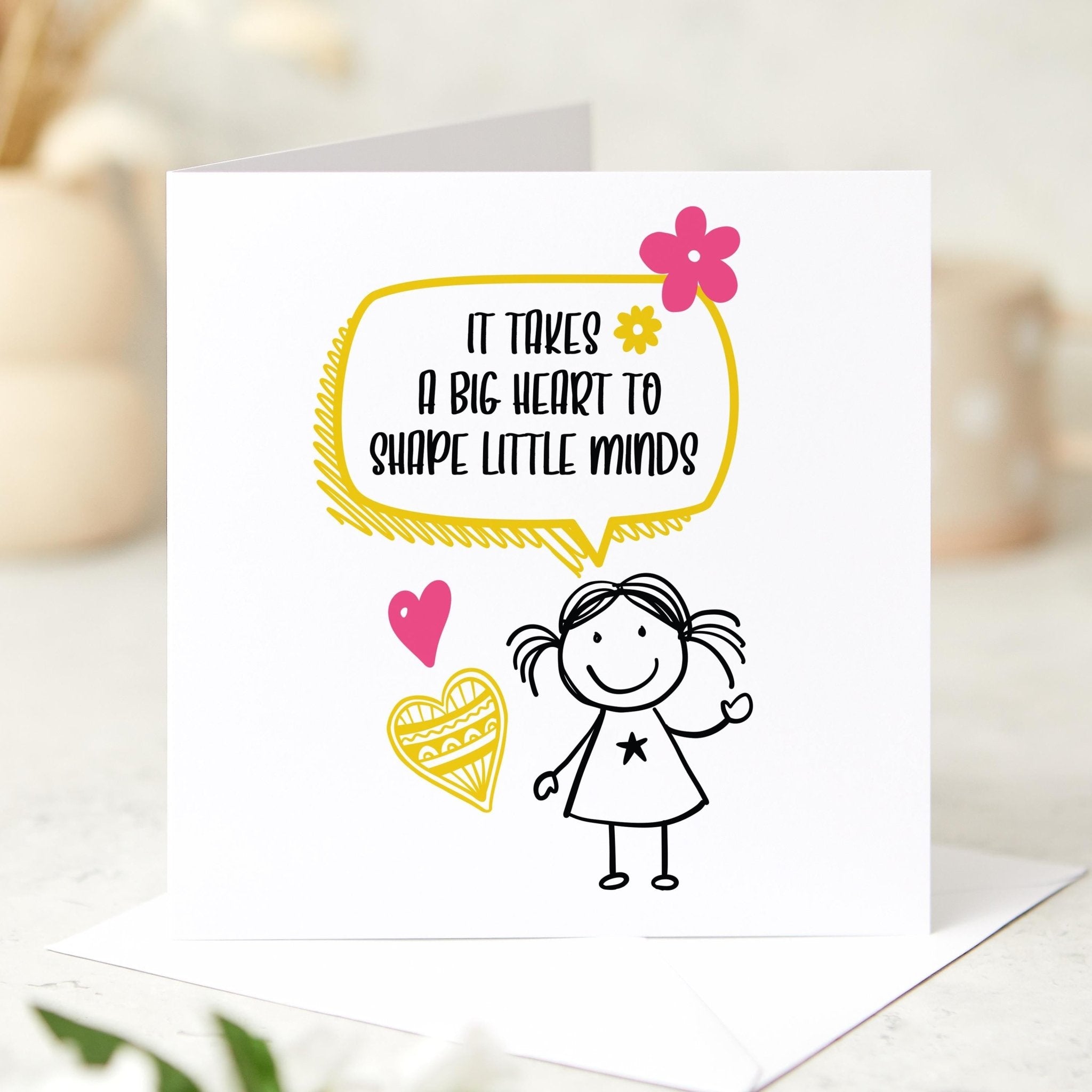 Teacher Thank You Card It Takes a Big Heart to Shape Little Minds End of Term Gift Girl Student Design Appreciation Card Handmade