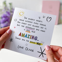 Teacher Thank You Card with Emotional Message from Child End of Term Card for Primary Nursery or Secondary for Her Him