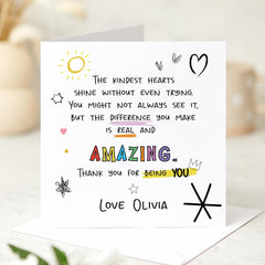 Teacher Thank You Card with Emotional Message from Child End of Term Card for Primary Nursery or Secondary for Her Him