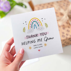 Thank You Cute Card With Cute Cute Rainbow Design And Name Gift Card For Primary Teacher And Nursery With Thank You Helping Me Grow