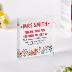 Thank You for Helping Me Grow Gift for Teacher with Your Text Primary Nursery Appreciation Keepsake for End of Year Term Acrylic Plaque