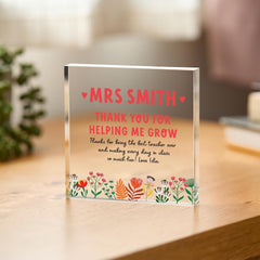 Thank You for Helping Me Grow Gift for Teacher with Your Text Primary Nursery Appreciation Keepsake for End of Year Term Acrylic Plaque
