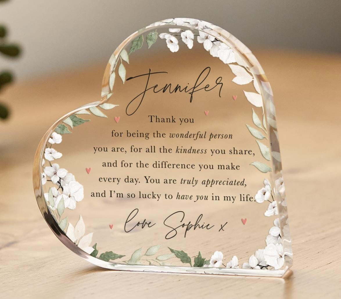 Thank You Gift for Her Heart - Shaped Keepsake for Friend Mum Sister Fiancée Godmother Step - mum or Colleague Birthday Christmas Far Away Gift