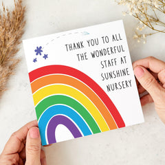 Thank You Nursery Staff Card Colourful Rainbow Appreciation Card for Nursery Reception Teachers & Carers from Child Parents