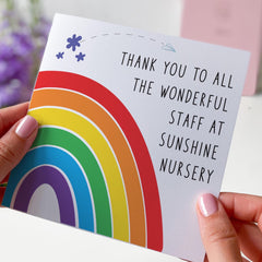 Thank You Nursery Staff Card Colourful Rainbow Appreciation Card for Nursery Reception Teachers & Carers from Child Parents