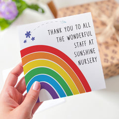 Thank You Nursery Staff Card Colourful Rainbow Appreciation Card for Nursery Reception Teachers & Carers from Child Parents