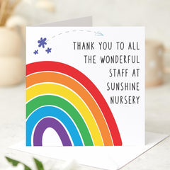 Thank You Nursery Staff Card Colourful Rainbow Appreciation Card for Nursery Reception Teachers & Carers from Child Parents