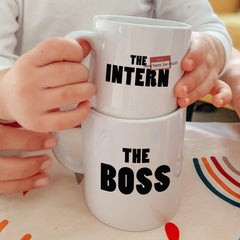 The Boss & The Intern Mug Set Funny Coffee Cups for Parent and Child Duo Playful Gift for Mum Dad and Little One