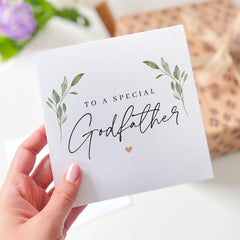 To a Special Godfather Card Elegant Godfather Greeting Card Minimalist Floral Design Birthday Christening or Thank You Card Thank you card