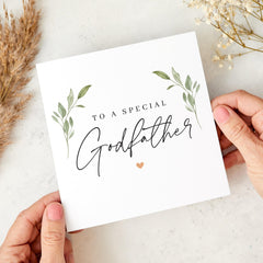 To a Special Godfather Card Elegant Godfather Greeting Card Minimalist Floral Design Birthday Christening or Thank You Card Thank you card