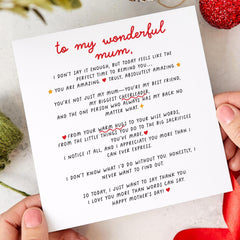 To My Wonderful Mum Mother's Day Card Heartfelt Message for Mum Thoughtful Mummy Card Sentimental Gift for Her Special Keepsake Mothers Day