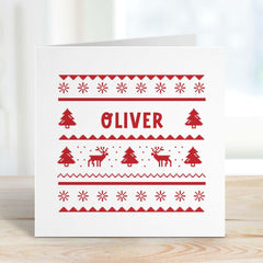 Ugly sweatshirt design Christmas card Red and green colour options Traditional pattern design Xmas cards for him her friend mum dad