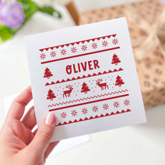 Ugly sweatshirt design Christmas card Red and green colour options Traditional pattern design Xmas cards for him her friend mum dad