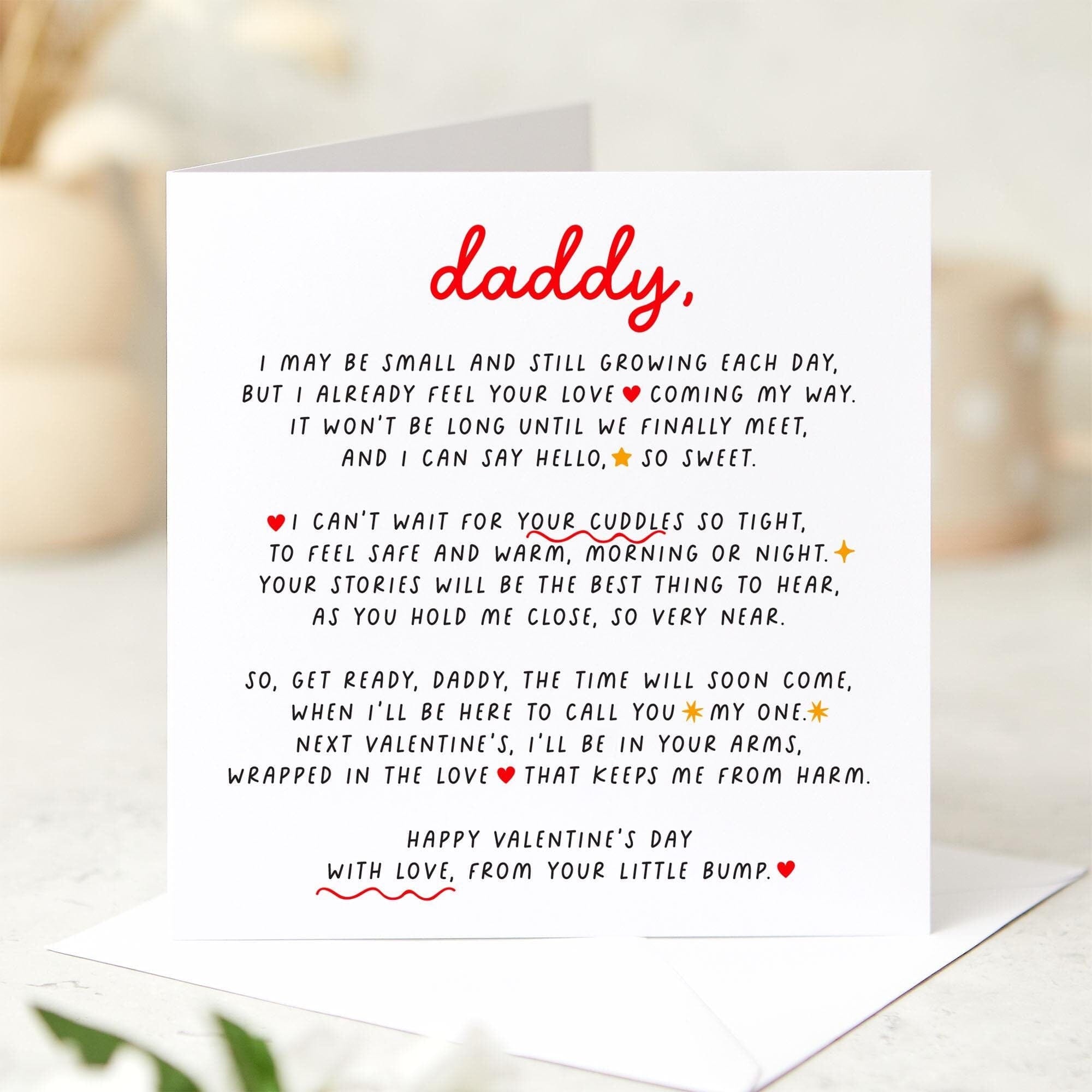 Valentine's Day Card from the Bump to Daddy Cute Pregnancy Announcement Card Thoughtful Message from Unborn Baby to Dad Unique Keepsake