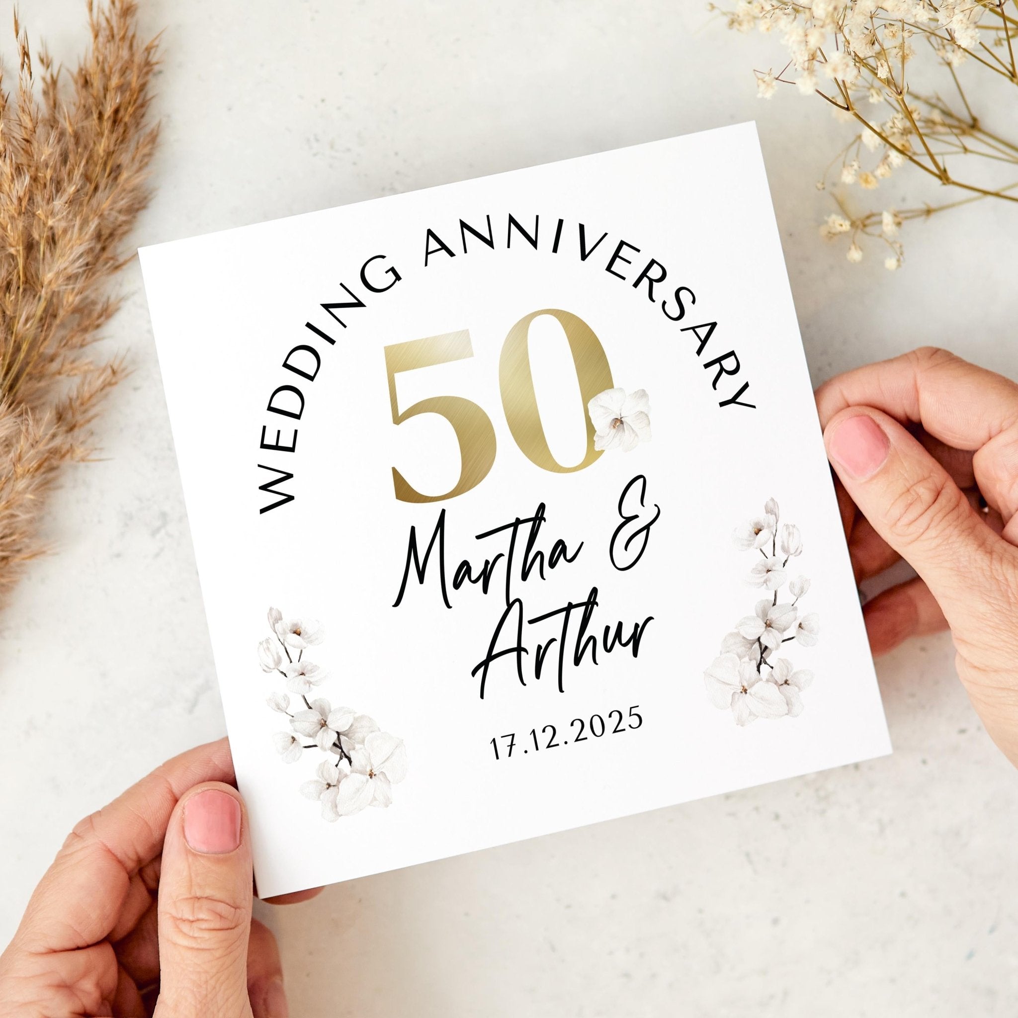 Wedding Anniversary Card for ANY YEAR with Elegant Floral Design Personalised Couple Name 10th 20th 30th 40th Anniversary Keepsake Gift Idea