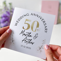 Wedding Anniversary Card for ANY YEAR with Elegant Floral Design Personalised Couple Name 10th 20th 30th 40th Anniversary Keepsake Gift Idea