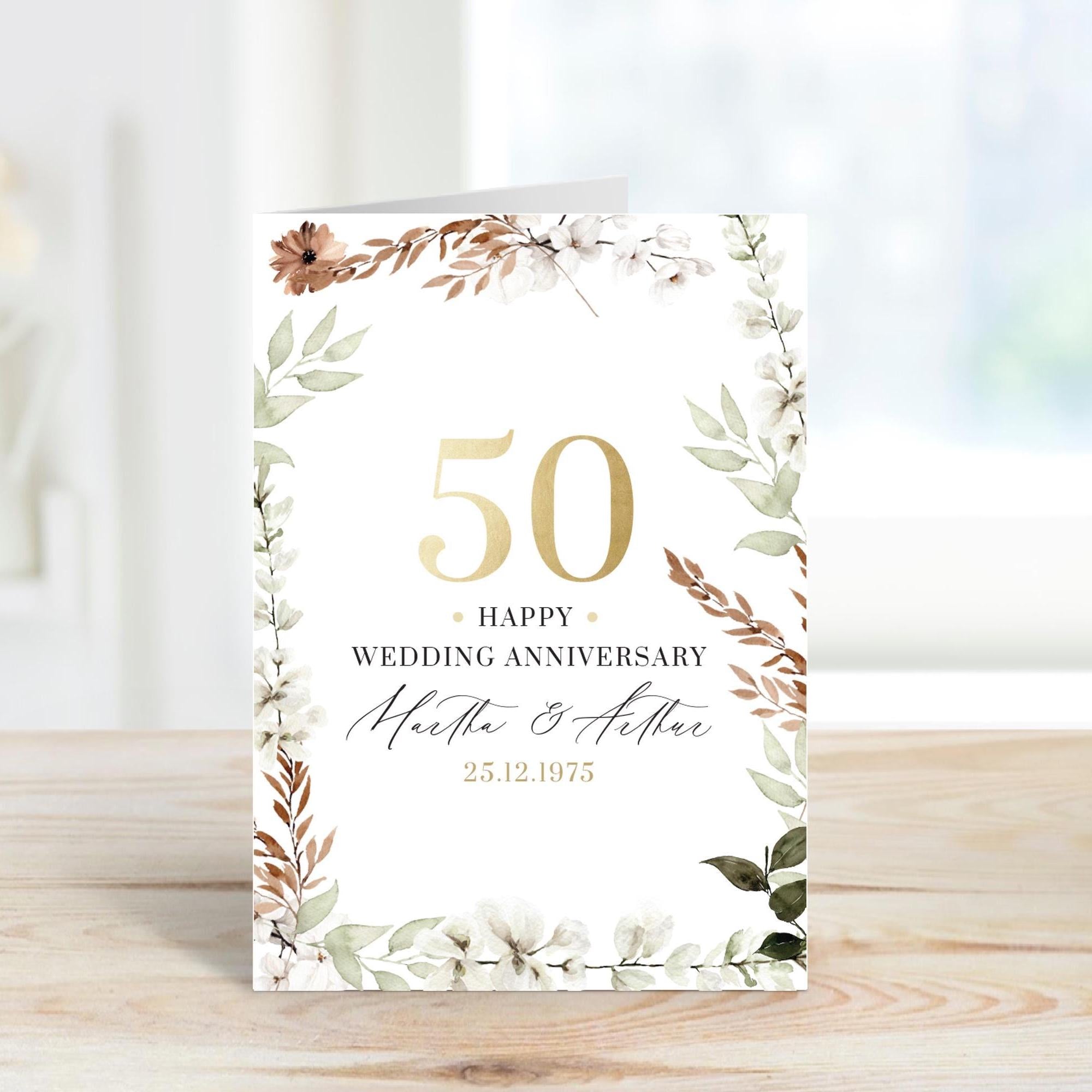 Wedding Anniversary Card for Couple ANY YEAR 10th 20th 30th 40th 50th Elegant Floral Design Personalised with Names and Date Celebration