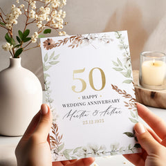Wedding Anniversary Card for Couple ANY YEAR 10th 20th 30th 40th 50th Elegant Floral Design Personalised with Names and Date Celebration