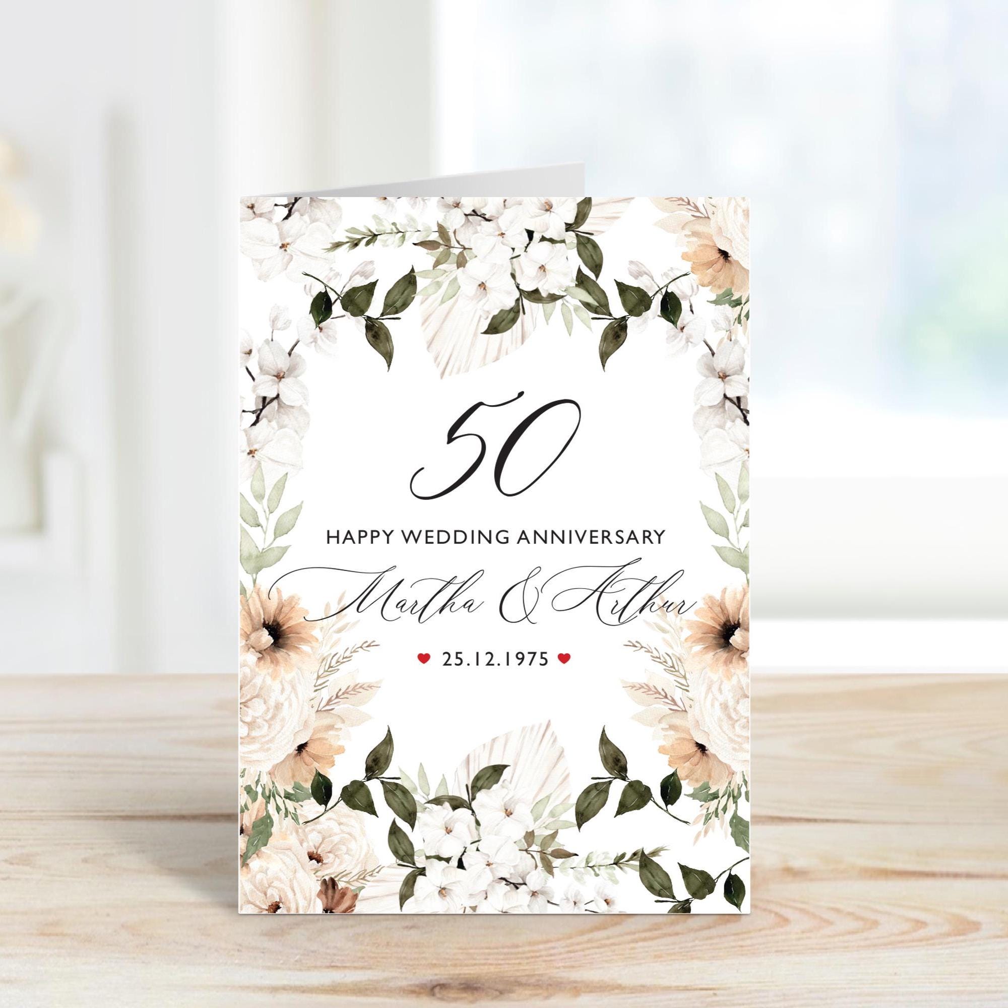 Wedding Anniversary Card for Couple Elegant Floral Personalised Any Year Custom Name Date Keepsake Gift Idea 20th 30th 40th 50th 60th 70th