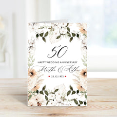 Wedding Anniversary Card for Couple Elegant Floral Personalised Any Year Custom Name Date Keepsake Gift Idea 20th 30th 40th 50th 60th 70th