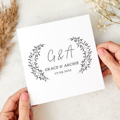 Wedding Anniversary or Engagement Card – Custom Initials Names and Date – Modern Minimal Design for Couples – Keepsake Gift Card for Her Him