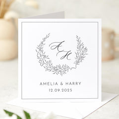 Wedding Anniversary or Engagement Card with Names Initials and Date Minimalist Personalised Card for Couples Keepsake Gift For Her Him