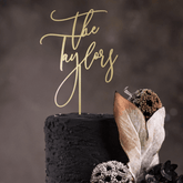 Wedding Cake Topper, Rustic Last Name Decor, Anniversary Party, Wooden Gold Silver Rose Gold Black Engagement Custom