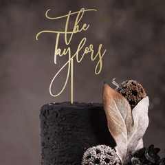 Wedding Cake Topper, Rustic Last Name Decor, Anniversary Party, Wooden Gold Silver Rose Gold Black Engagement Custom