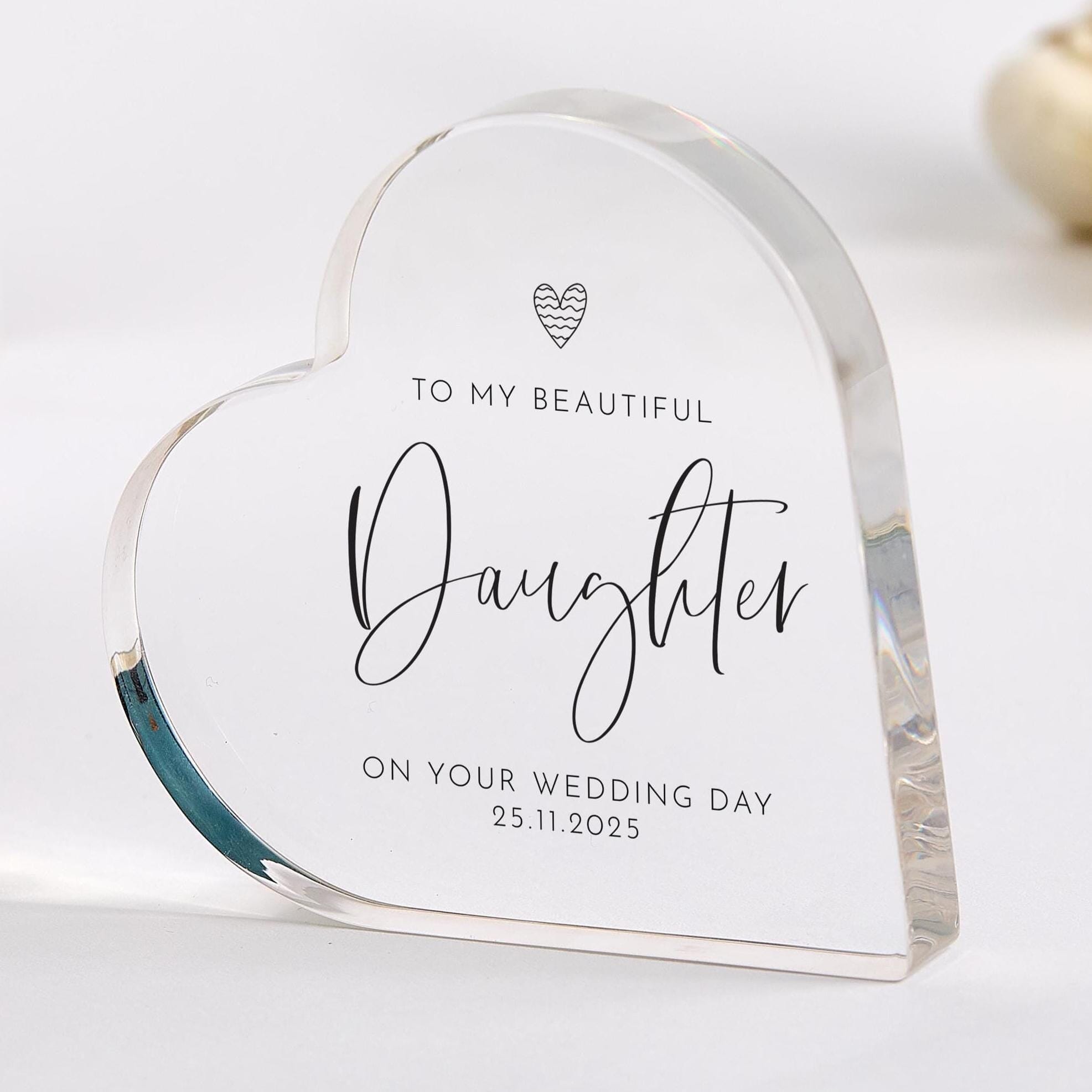 Wedding Day Gift for Bride Acrylic Plaque for Daughter Elegant Sentimental Heart - Shaped Keepsake for Daughter from Mum with Custom Date