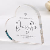 Wedding Day Gift for Bride Acrylic Plaque for Daughter Elegant Sentimental Heart - Shaped Keepsake for Daughter from Mum with Custom Date