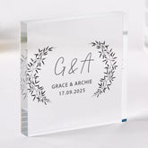Wedding Gift for a Couple Elegant Botanical Acrylic Plaque Custom Initials & Date Gift for Engagement Anniversary or Newlywed Keepsake
