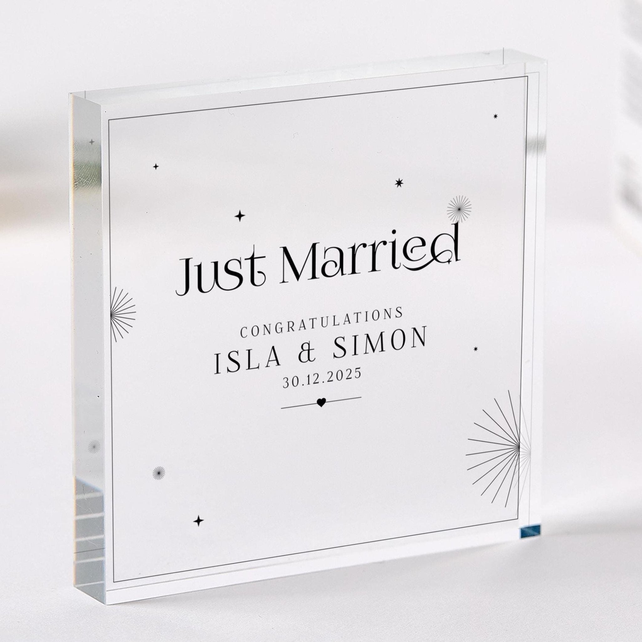 Wedding Gift for Couple Just Married Acrylic Plaque with Names and Date Keepsake for Wife Husband or Newlyweds