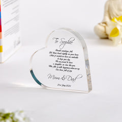 Wedding Gift for Daughter - in - Law Heart Keepsake from Parents - in - Law Sentimental Bride Gift Wedding Day Present for Her Acrylic Plaque