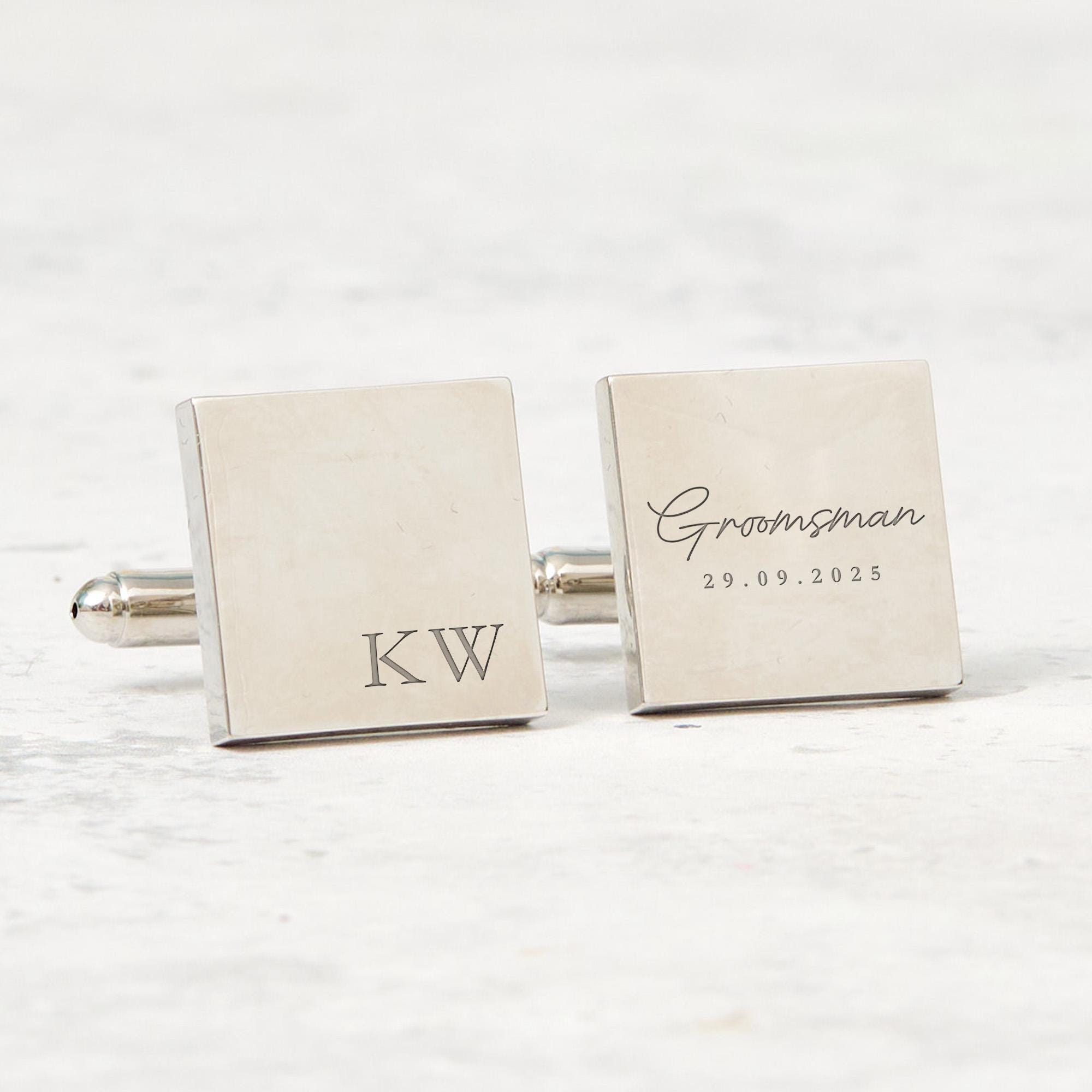Wedding Gift for Groomsman Personalised Cufflinks with Initials and Date Custom Wedding Role Keepsake for Groomsmen or Best Man